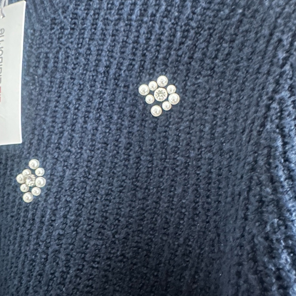 Liz Claiborne Embellished Navy Mock Neck Sweater - Picture 9 of 9